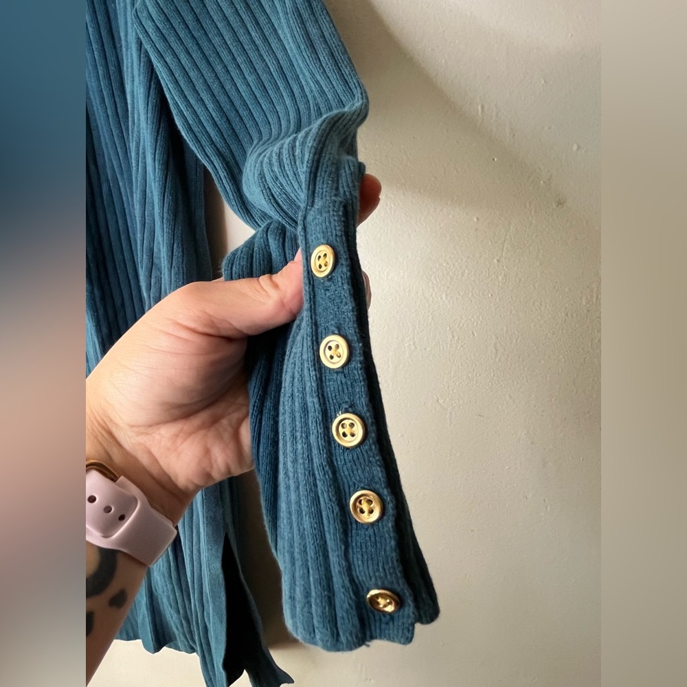 Talbots Teal Duster Open Front Cardigan Ribbed Stretch Women’s Size Medium - Picture 5 of 7